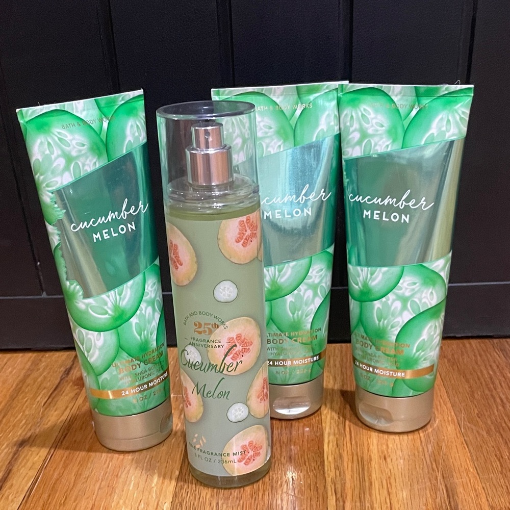 NEW 4 piece Spray Cream Bath & Body Works Cucumber Melon Body Care Set